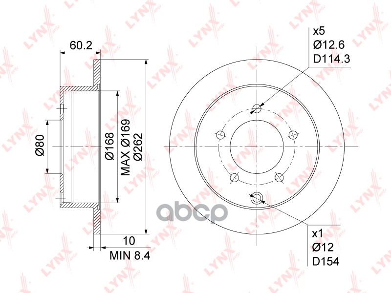Диск тормозной задний (262x10) MITSUBISHI Lancer(CY/CX) 1.5-2.4 08> LYNXauto арт. bn-1086