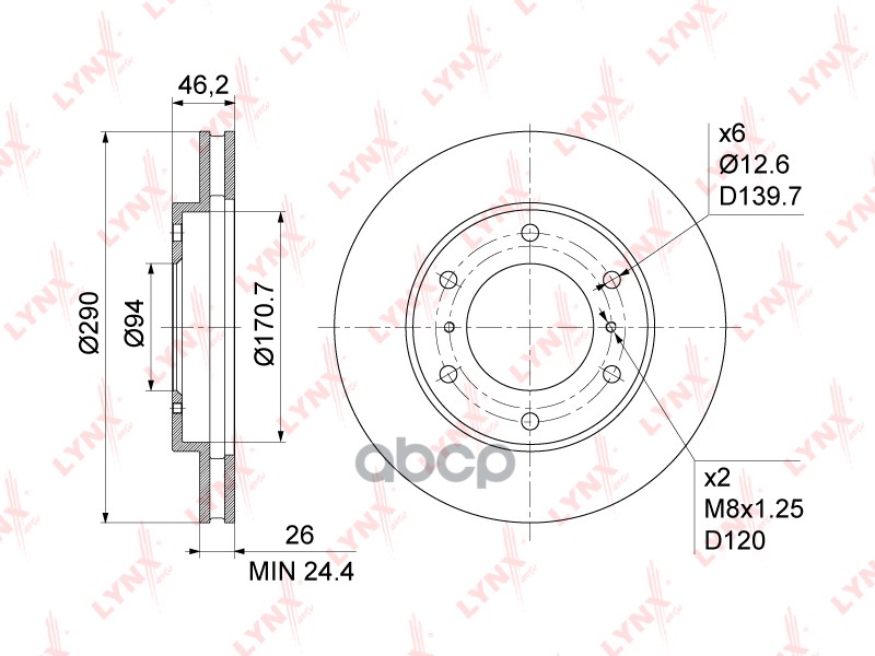 Диск тормозной передний (290x26) MITSUBISHI Pajero II-IV 00> LYNXauto арт. bn-1090