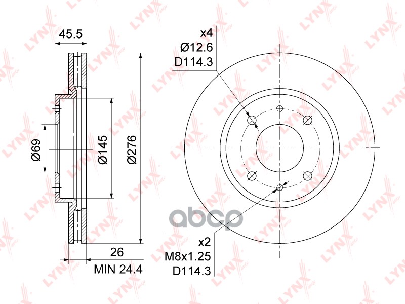 Диск тормозной передний (276x26) подходит для MITSUBISHI Lancer(CS) 1.3-2.0 03 / Galant VI 2.0-2.5 96-04 BN-1092 LYNXauto арт...