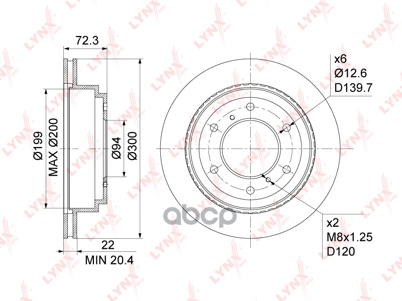 Диск тормозной задний (300x22) MITSUBISHI Pajero III-IV 2.5D-3.8 00> LYNXauto арт. bn-1098