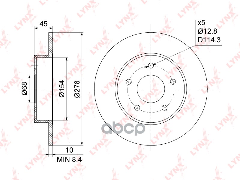 Диск тормозной задний (278x10) NISSAN Primera(P12) 1.6-2.5 02> / Almera Tino 1.8-2.2D 00> LYNXauto арт. bn-1101