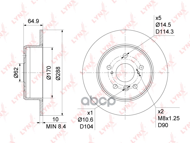 Диск тормозной задний (288x10) TOYOTA Camry(V10-30) 2.2-3.0 91-06 / Harrier 2.2-30 97-03 / Highlande LYNXauto арт. bn-1145