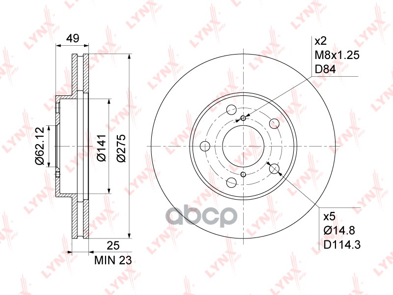 Диск тормозной передний (275x25) подходит для TOYOTA RAV 4 II 1.8-2.4 00-05 BN-1160 LYNXauto арт. BN-1160