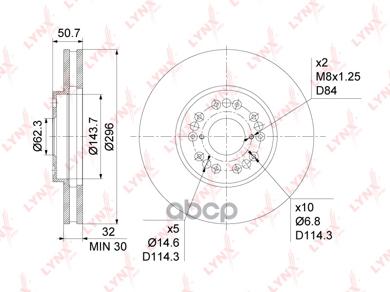 Диск тормозной передний (296x32) LEXUS GS300-430 93-04 / IS200-300 99-05 / LS400-430 >06  TOYOTA Alt LYNXauto арт. bn-1165