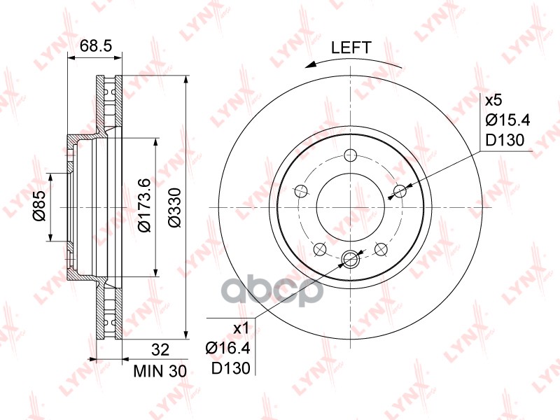 Диск тормозной передний L VW Touareg(7L/P) 2.5D-5.0D 02>, PORSCHE Cayenne I LYNXauto BN-1212L LYNXauto арт. BN-1212L