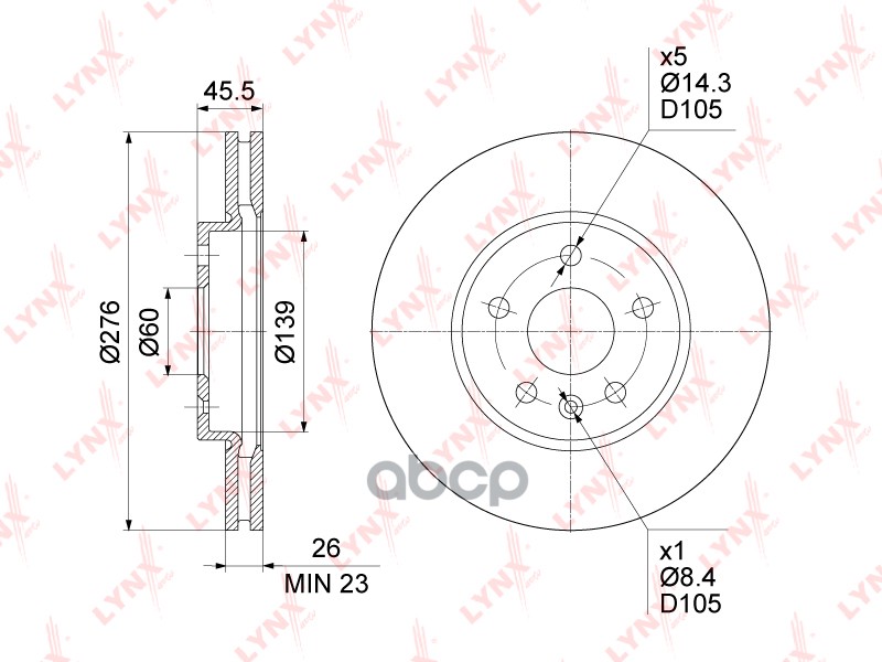 Диск тормозной передний (276x26) BN-1348 LYNXauto арт. BN-1348