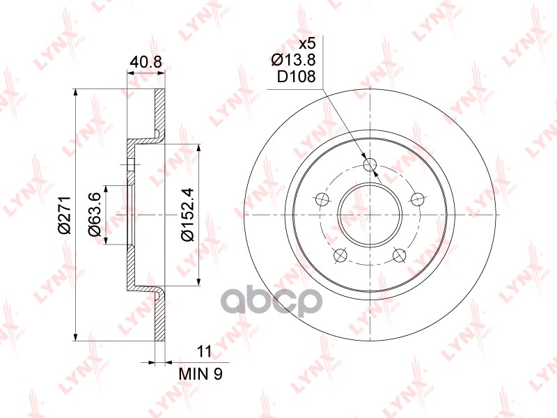 Диск тормозной задний (271x11) BN-1452 LYNXauto арт. BN-1452