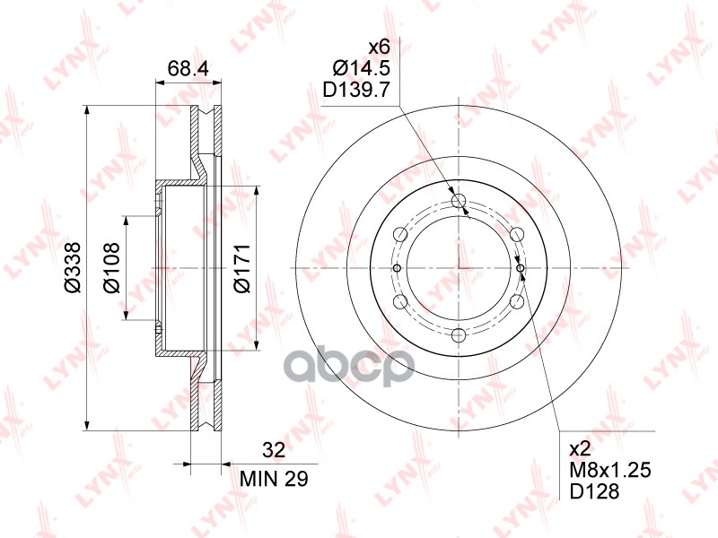 Диск тормозной передний (338x32) BN-1634 LYNXauto арт. BN-1634