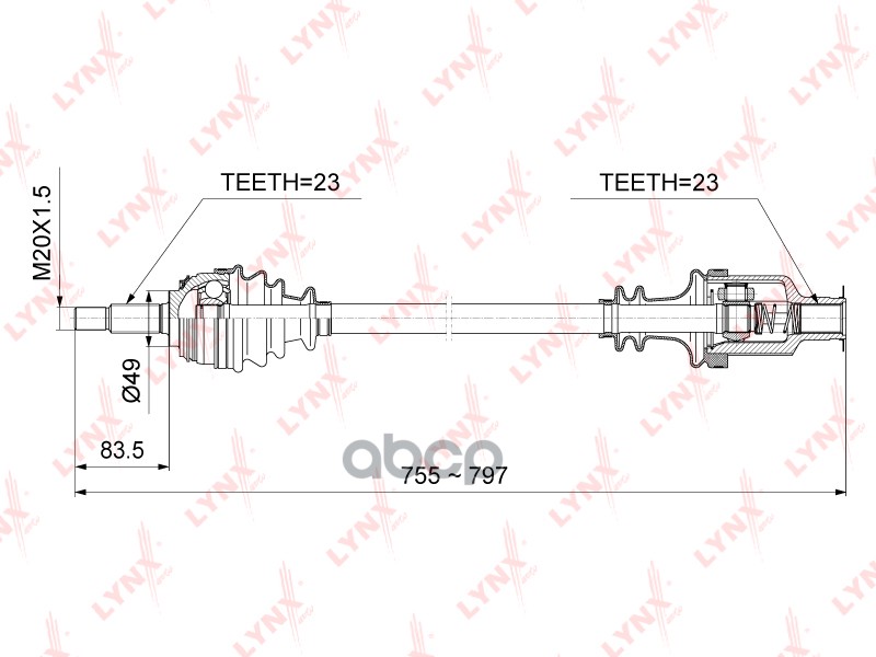 Привод в сборе R LADA Largus 1.6 8V 12> RENAULT Logan I 1.5D-1.6 05> / Sandero I 1.5D-1.6 08> LYNXauto арт. cd-6706