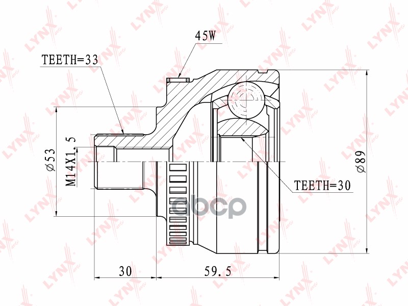 ШРУС наружный AUDI A4 1.6-1.9TD 95-00/A6 1.8-T 97-05  SKODA Superb 2.0 02-08  VW Passat 1.6-2.3 96-0 LYNXauto арт. co-1201a