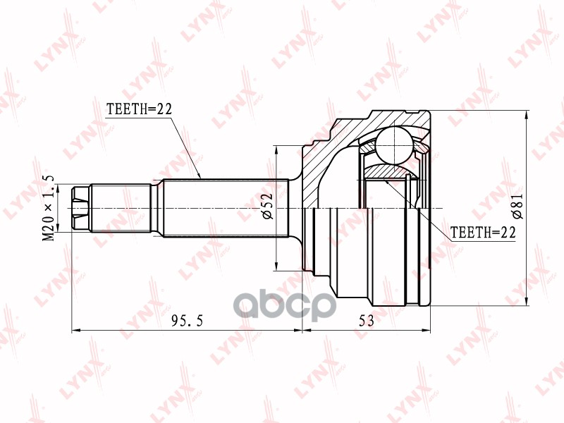 ШРУС наружный подходит для CHEVROLET Aveo 1.4 03-08/Kalos 1.4 05, DAEWOO Kalos 1.4 02 CO-1807 LYNXauto арт. CO-1807