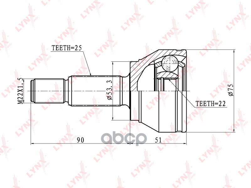 ШРУС наружный FORD Fiesta 1.25-1.4 01> / Fusion 1.4 02> LYNXauto арт. co-2804