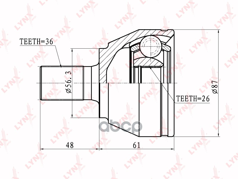 ШРУС наружный подходит для FORD Focus II 1.4-2.0TD 04/C-MAX 1.6TD-1.8TD 03 CO-3058 LYNXauto арт. CO-3058