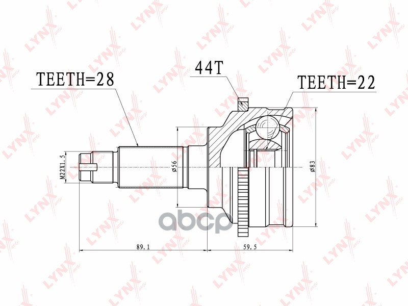 ШРУС наружный KIA Spectra 1.5 (ABS) 00>  MAZDA Xedos/626 1.8 97-99 LYNXauto арт. co-3630a