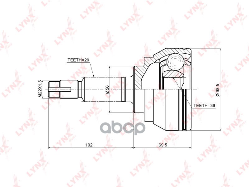 ШРУС наружный  перед прав/лев LYNXauto CO-3661 LYNXauto арт. CO-3661