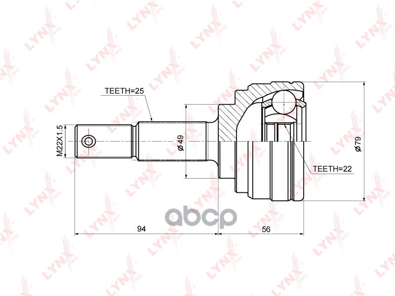 ШРУС наружный подходит для NISSAN Tiida(C11) 1.5-1.8 04 / Note(E11) 1.5 CVT 05 / Wingroad(Y12) 1.5 CVT 05 CO-3678 LYNXauto ар...