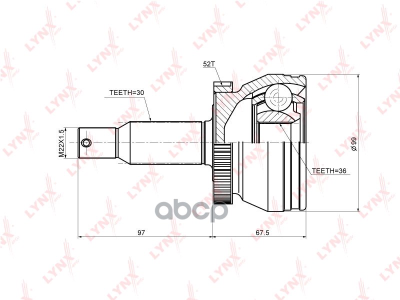 ШРУС наружный HYUNDAI Santa Fe(CM) 2.0D 06>  KIA Sorento II 2.0D 09> LYNXauto арт. co-3695a