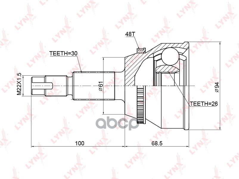 ШРУС наружный LEXUS RX330-350 03-08  TOYOTA Harrier 3.5 03-12 LYNXauto арт. co-3759a