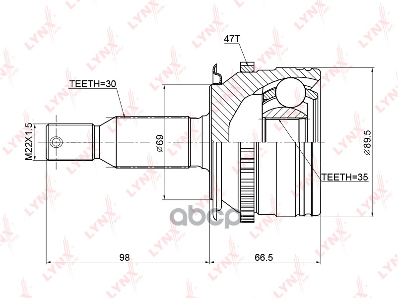 ШРУС наружный MITSUBISHI L200(KA/KB) 2.5D 05 / Pajero Sport 3.2D-3.5 08> LYNXauto арт. co-3774a