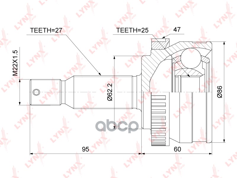 ШРУС наружный HYUNDAI Grandeur 05-10 / Sonata 06-14 LYNXauto арт. co-3784a