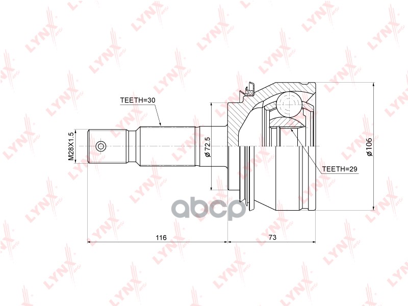 ШРУС наружный подходит для TOYOTA Hilux 2.5D-4.0 04 / Fortuner 2.5D-4.0 05 CO-3856 LYNXauto арт. CO-3856