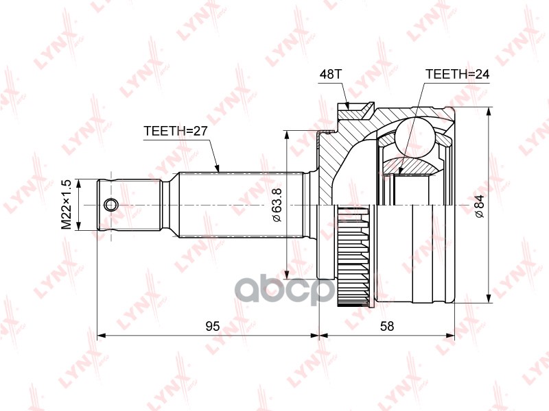 ШРУС наружный HYUNDAI ix35 2.0-2.4 09>  KIA Sportage(SL) 2.0 10> LYNXauto арт. co-3866a