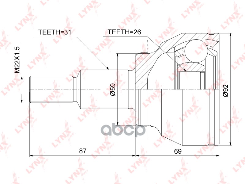 Шрус Lynxauto Co-3920 LYNXauto арт. CO-3920