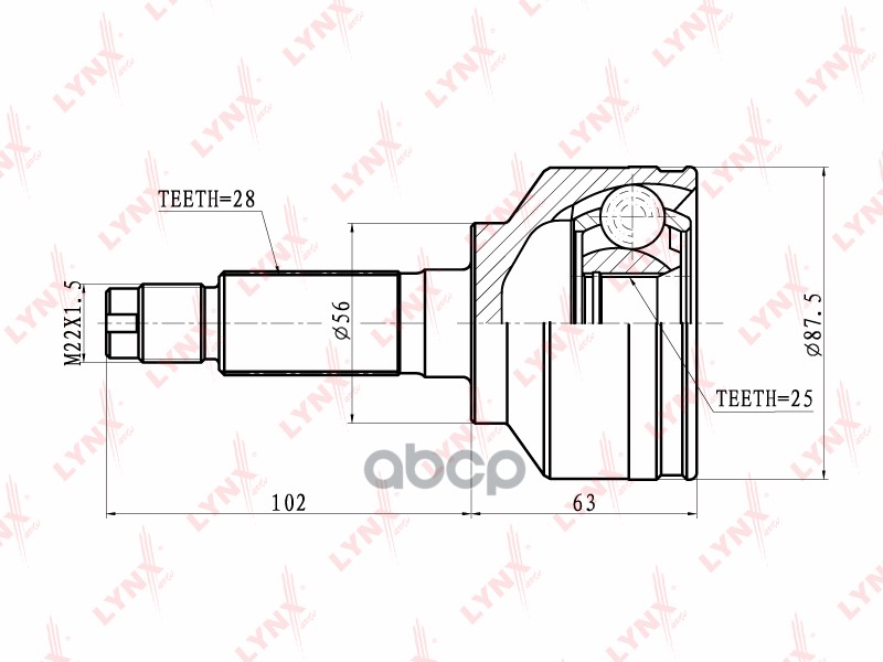 ШРУС наружный KIA Sorento 2.4-3.5 02> LYNXauto арт. co-4408