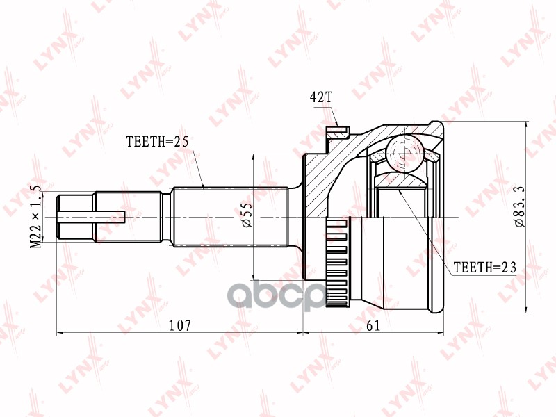 ШРУС наружный NISSAN Almera(N15) 1.6-2.0D 95-00/(N16) 1.5-1.8 00> / Sunny/Sentra(B15) 4WD 98> LYNXauto арт. co-5725a