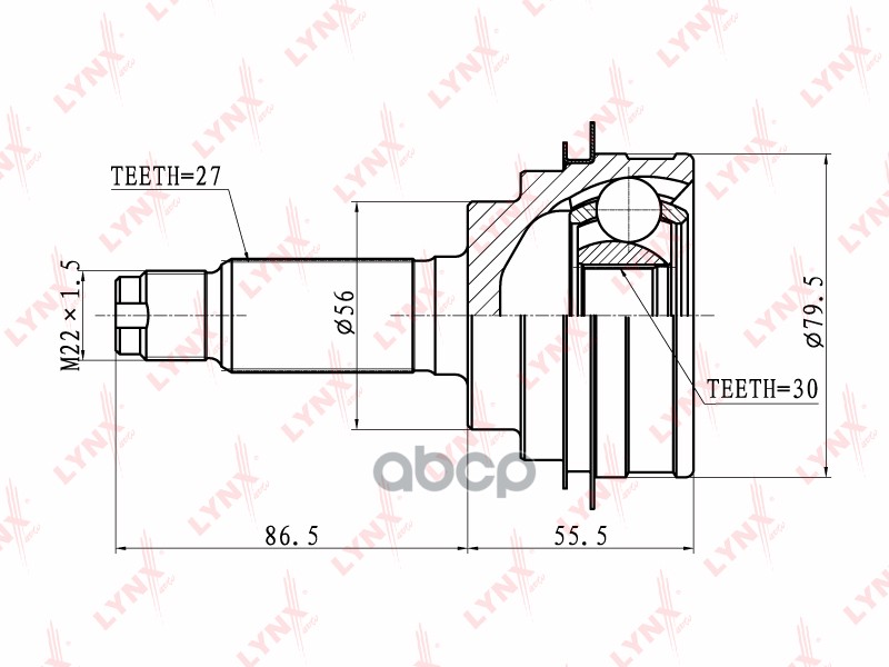 ШРУС наружный SUBARU Impreza 2.0-2.0 95-00 4WD LYNXauto арт. co-7100