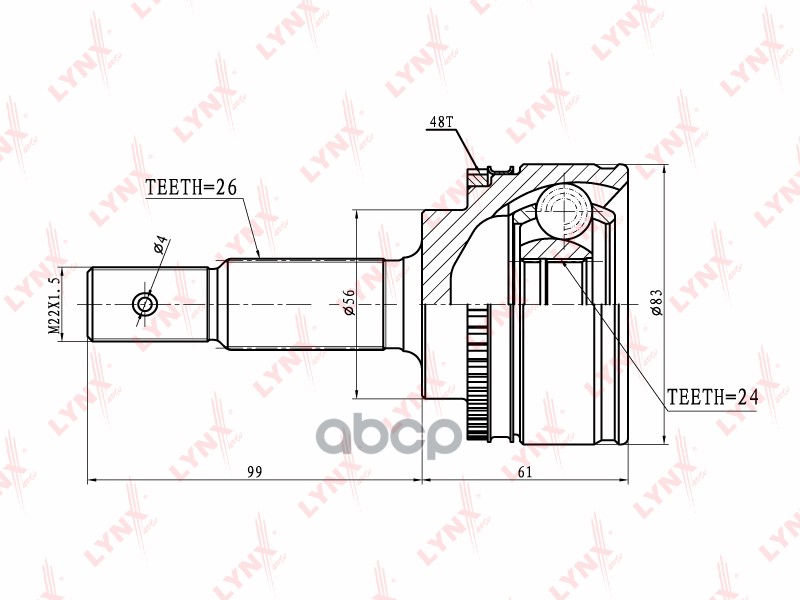 ШРУС наружный TOYOTA Avensis(T22) 2.0D 99-03 LYNXauto арт. co-7504a