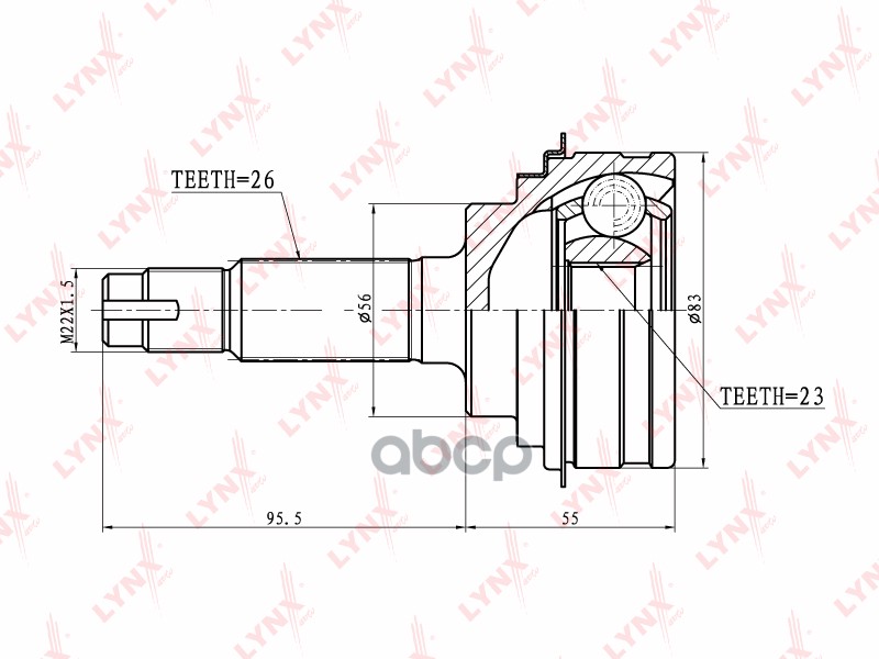 ШРУС наружный TOYOTA Caldina 1.8 92-02/Carina 1.6-2.0D 92-97/Starlet 1.3 96-99 LYNXauto арт. co-7507
