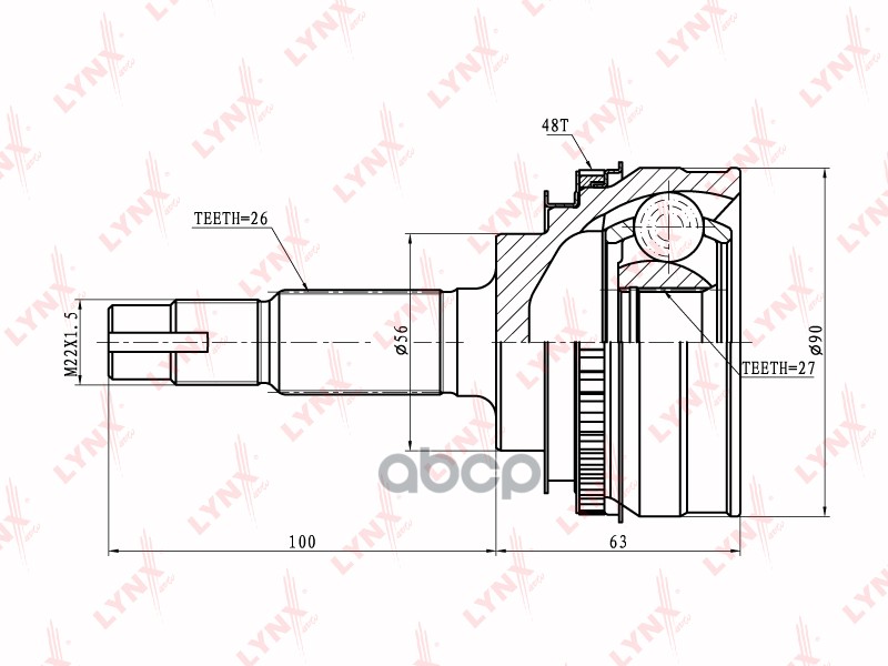 ШРУС наружный подходит для TOYOTA Avensis(T22) 2.0 97-00/Camry 2.0-2.2 91/2.2 96-01  CO-7511A LYNXauto арт. CO-7511A