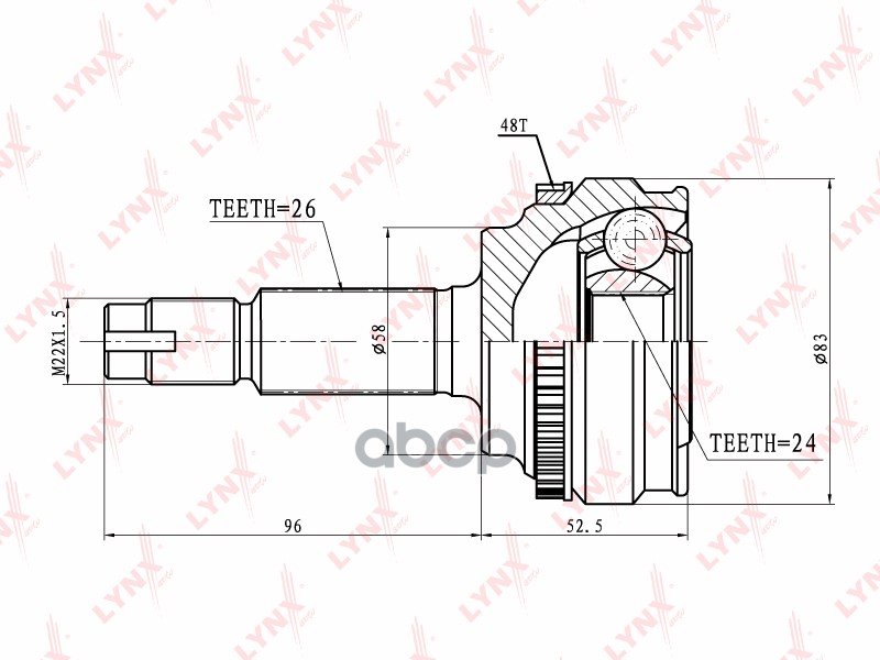 ШРУС наружный TOYOTA Corolla(ZZE122) 1.8 00> / RAV 4 1.8 00> LYNXauto арт. co-7520a
