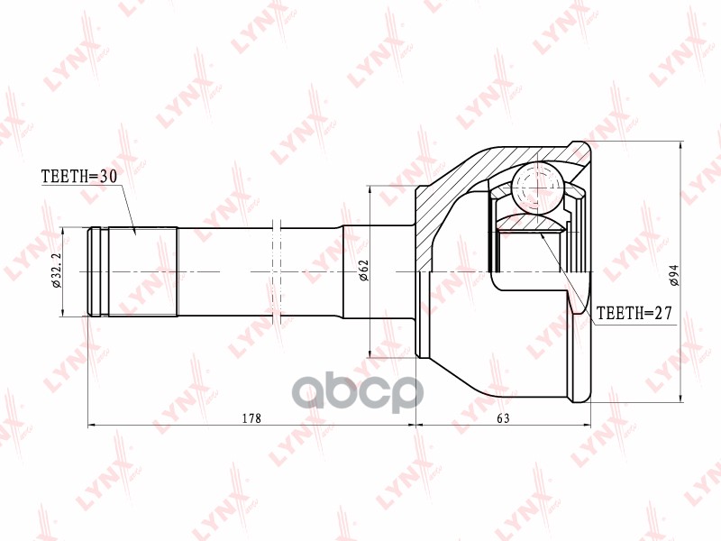 Шрус Наружный | Перед Прав/Лев | LYNXauto арт. CO7528