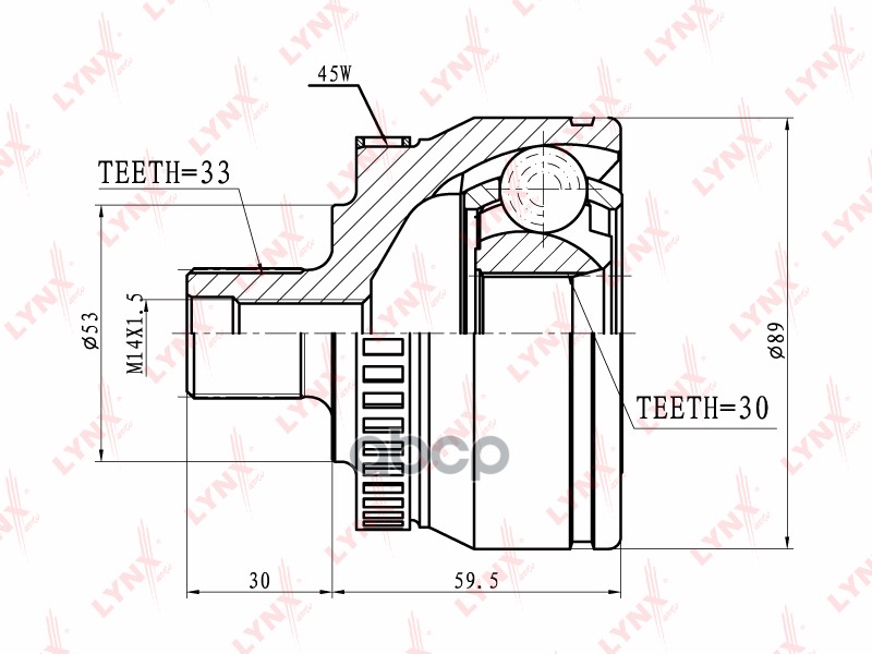 ШРУС наружный VW Passat 1.8-1.9TD 96-00/1.6-2.0 00-05  SKODA Superb 1.8 02-08 LYNXauto арт. co-8029a