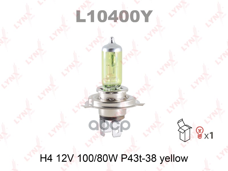 Лампа галогенная H4U 12V 100/80W PU43T-38 YELLOW LYNXauto арт. l10400y