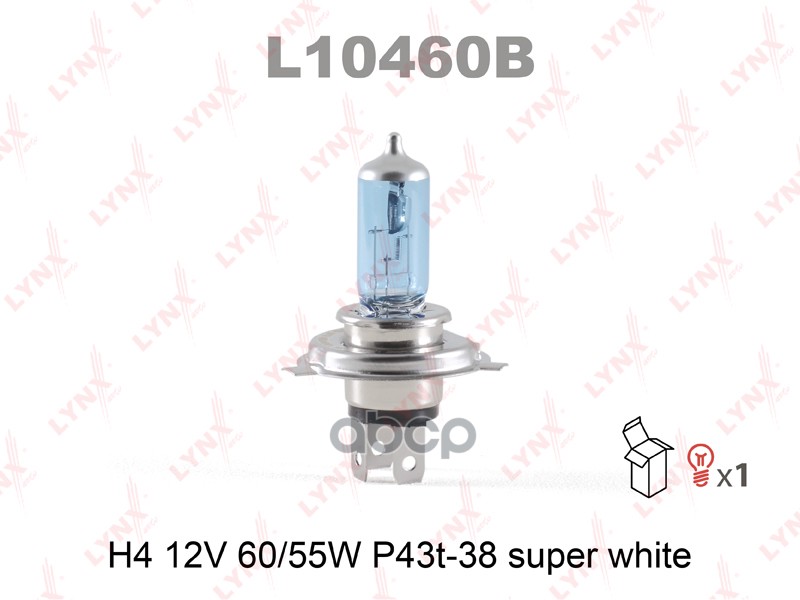 Лампа галогенная H4 12V 60/55W P43T-38 SUPER WHITE LYNXauto арт. l10460b