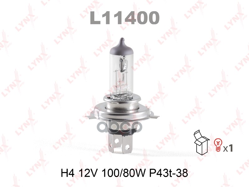Лампа галогенная H4 12V 100/80W P43T-38 LYNXauto арт. l11400