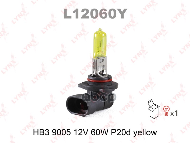 Лампа галогенная HB3 9005 12V 60W P20D YELLOW LYNXauto арт. l12060y