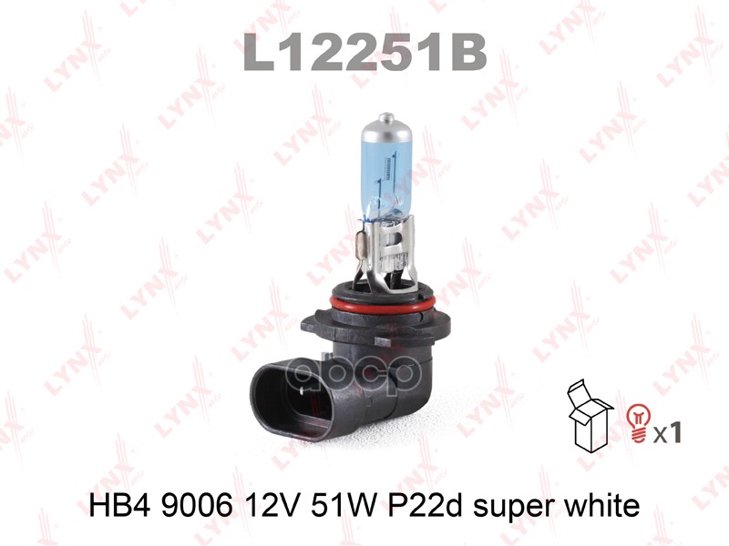 Лампа галогенная HB4 9006 12V 51W P22D SUPER WHITE LYNXauto арт. l12251b