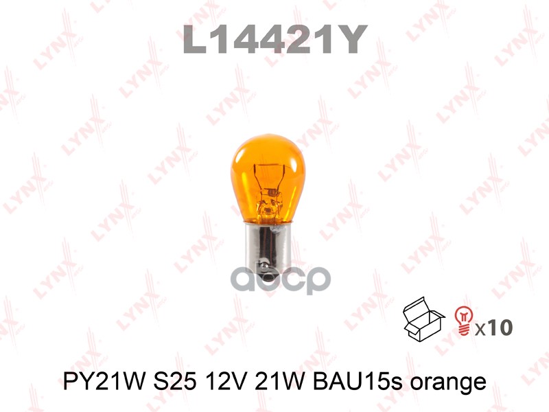 Лампа накаливания PY21W S25 12V 21W BAU15S ORANGE  L14421Y LYNXauto арт. L14421Y