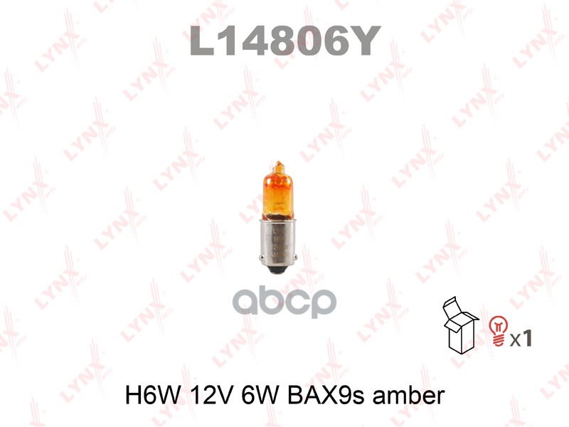Лампа 12V H6W 6W BAX9s LYNXauto 1 шт. картон L14806Y LYNXauto арт. L14806Y