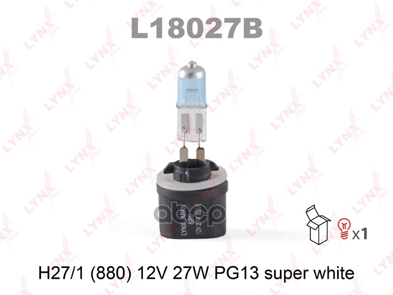 Лампа 12V H27 27W PG13 LYNXauto SUPER WHITE 1 шт. картон L18027B LYNXauto арт. L18027B