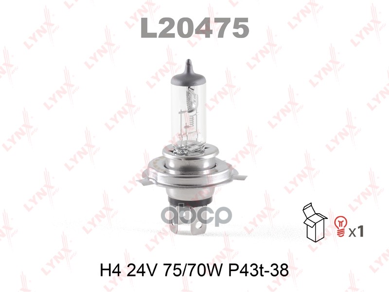 Лампа галогенная H4 24V 75/70W P43T-38 LYNXauto арт. l20475