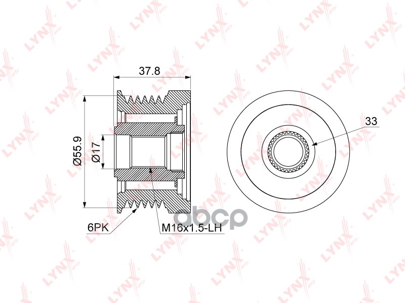 Муфта свободного хода генератора VOLVO S40 II 2.4 04> / S60 I 2.0-2.5T 00-10 / S80 I 2.0-2.9 98-06 / LYNXauto арт. pa-1054