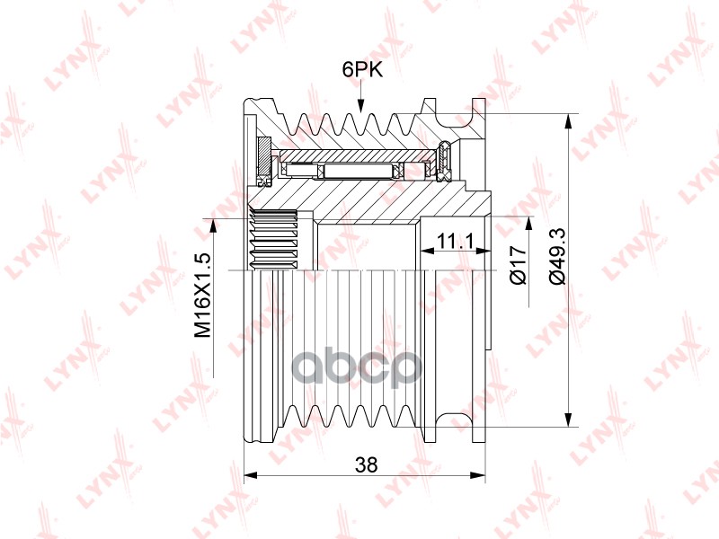Муфта свободного хода генератора CITROEN Berlingo(B9) 1.6 08> / C4 I-II 1.6 08> / C5 III 1.6 09> / D LYNXauto арт. pa-1114