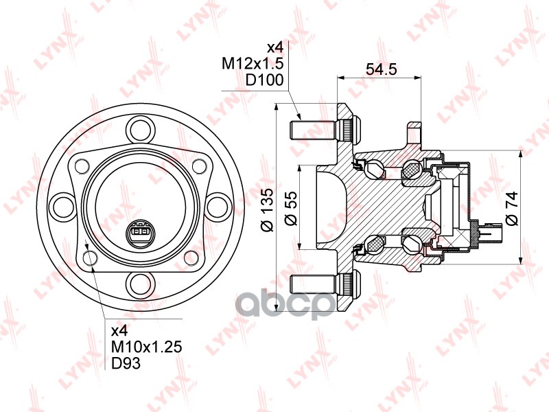 Ступица задняя в сборе с ABS TOYOTA Corolla(E120) 1.4D-2.0D 03-07 LYNXauto арт. wh-1019