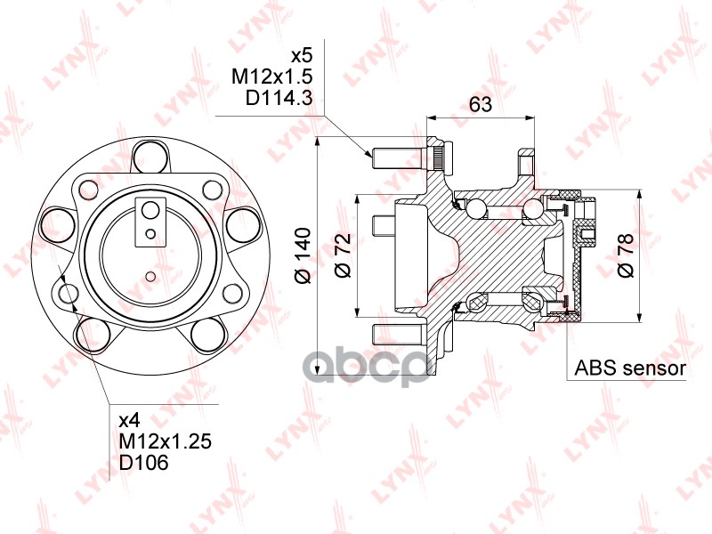 Ступица задняя в сборе с ABS MAZDA 6(GH) 1.8-2.5 07>  CX-7 2.3-2.5 07> LYNXauto арт. wh-1030