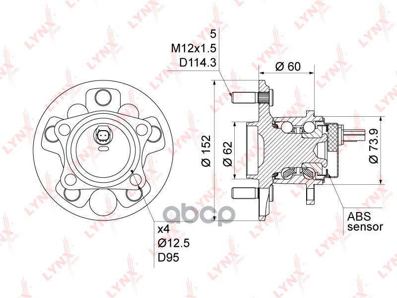 Ступица задняя в сборе (с ABS) подходит для TOYOTA Auris(E15/8) JPN 1.33-1.8 07 / Corolla(E15/8) JPN 1.33-1.6 07  WH-1042 LYN...